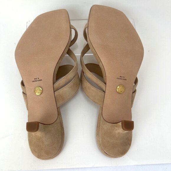 Veronica Beard Alanis Kitten Heel Slides Tan Women Leather Sandals Size 8.5 - Picture 7 of 10